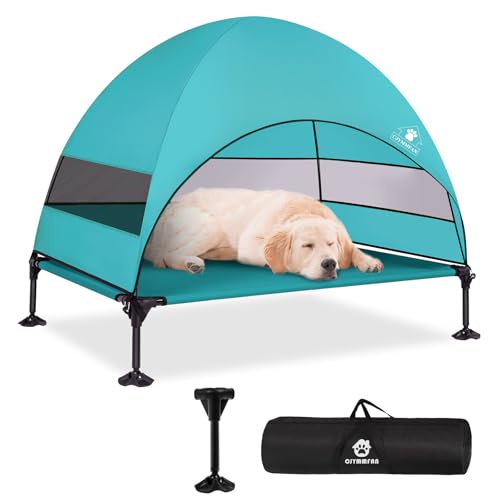 Elevated Dog Bed with Upgraded Canopy, Raised Outdoor Dog Tent with Powerful Anti-Slip Feet, Portable Pet Cot with Larger Shade, Raised Cooling Bed for Camping, Backyard, Beach, Poolside