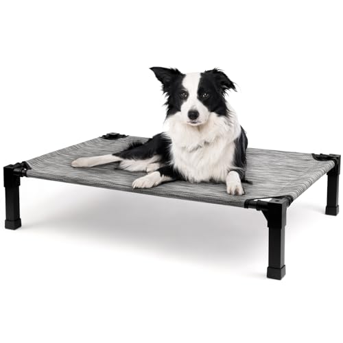 Heeyoo Cooling Elevated Dog Bed, Raised Dog Cot with Washable Breathable Mesh and Metal Frame, Portable for Indoor and Outdoor Use, Black Silver