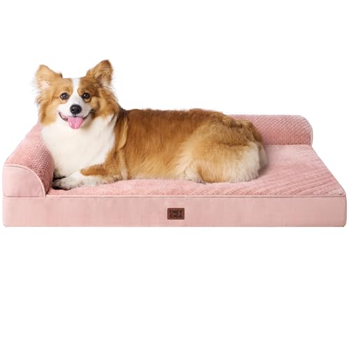 EHEYCIGA Memory Foam Dog Bed Large Sized Dogs, Pet Bed for Large Dog for Crate with Waterproof Liner, Pet Couch Bed Orthopedic with Washable Removable Cover, 35x23x6 Inches, Pink
