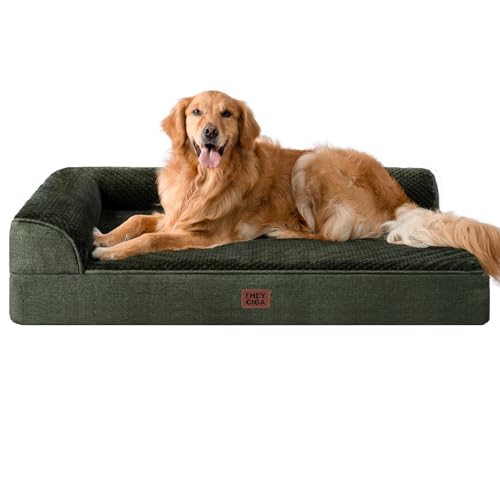 EHEYCIGA Memory Foam Dog Bed XLarge Sized Dogs, Extra Large Dog Bed Orthopedic with Washable Removable Cover, Waterproof XL Pet Bed Couch, 44x33x6 Inches, Dark Green