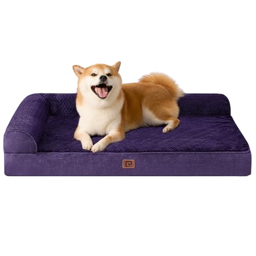 EHEYCIGA Memory Foam Dog Bed Large Sized Dogs, Waterproof Dog Bed Orthopedic with Washable Removable Cover, Non-Slip Pet Bed Couch, 36x27x6 Inches, Purple