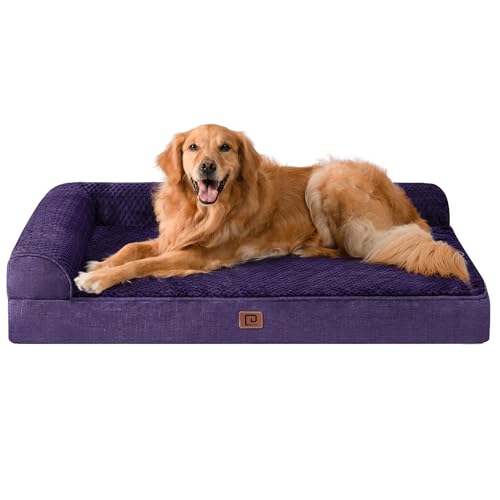 EHEYCIGA Memory Foam Dog Bed XLarge Sized Dogs, Extra Large Dog Bed Orthopedic with Washable Removable Cover, Waterproof XL Pet Bed Couch, 44x33x6 Inches, Purple