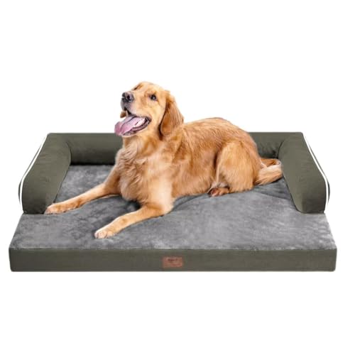 Large Dog Bed Orthopedic Washable - Removable Waterproof Cover Bed Pet - Large Big Dogs - Memory Foam - Couch Sofa with Removable Bolster - Dark Green Dog Bed