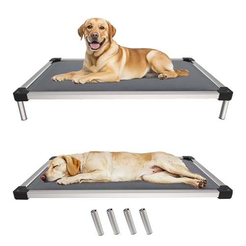 FXW TitanNest Chew-Proof Elevated Dog Bed, Raised Cot for Indoor/Outdoor/Camping Use, Durable & Washable Padded Pet Bed for Extra-Large Dogs, 56.0" L x 31.0" W x 7.3" H, Gray