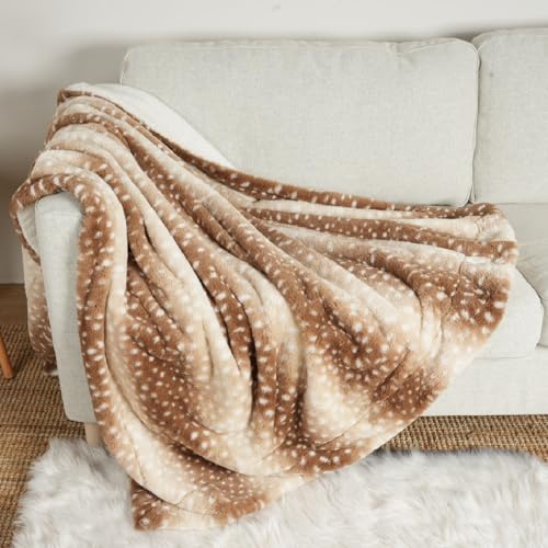 Christmas Deer Print Blanket Twin, Waterproof Pet Blanket, Woman Sofa Bed Couch Faux Fur Throw, Liquid Pee Proof for Large Dog or Cat, Reversible, Washable, Ultra Soft, 60x80 inch, Brown