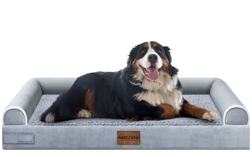Large Dog Bed Orthopedic Washable: Jumbo Dog Bed Bolster Extra Large Dogs Egg Crate Foam Sofa Couch Waterproof Removable Cover - Grey