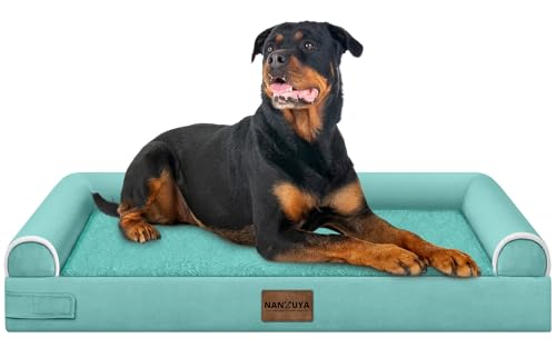Large Dog Bed Orthopedic Washable: Beds Bolster XXL Bed Big XLarge Dogs Egg Crate Foam Sofa Couch Waterproof Removable Cover - Aqua Blue