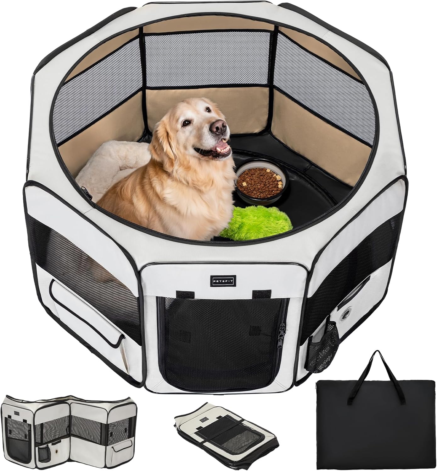 PETSFIT 45.5" Dog Playpen Indoor/Outdoor-Jump-Proof 28.5" Height with Removable Waterproof Mat & Zippered Roof | RV, Camping, Travel Dog Pen | Whelping & Cat Observation Space(45.5"L x 45.5"W x 28.5H)