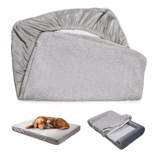 Dog Bed Cover Replacement - Washable, Waterproof, Quilted Sofa Pillow Cover for Dogs/Cats - Ultra Soft Plush Pet Bed (Grey, 54.0" L x 44.0" W x 8.0" Th)