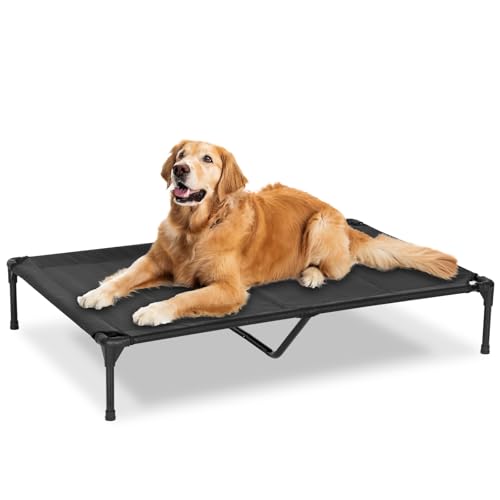Elevated Dog Bed for Outdoor, XL Raised Dog Cot with Washable Mesh, Cooling Pet Cot Chew Proof for Outside Camping, 49"x33" Black