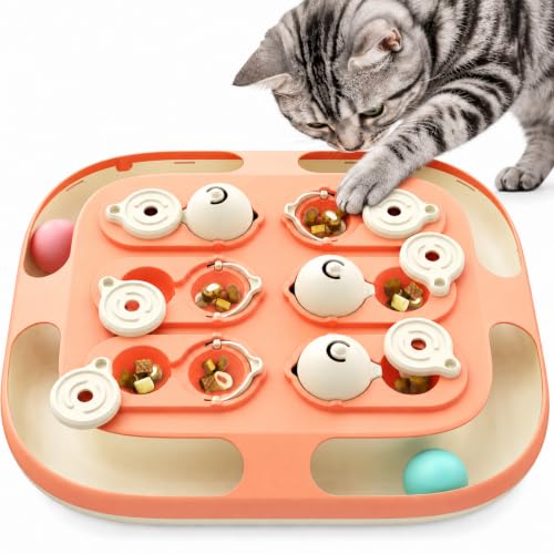 KADTC U.S. Brand & Design - 2 Levels of Challenge -2 Ways to Play Cat Puzzle Toy & Track Balls Pink Halloween Toys for Indoor Cats Puzzles Feeder Kitten Stimulating Enrichment Interactive Treat Game