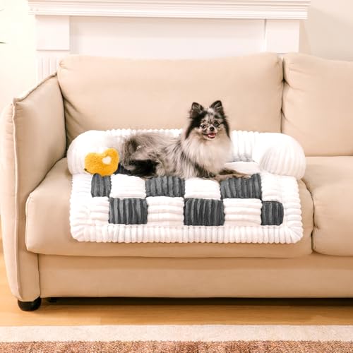 FUNNY FUZZY Pet Couch Cover Cozy Plaid