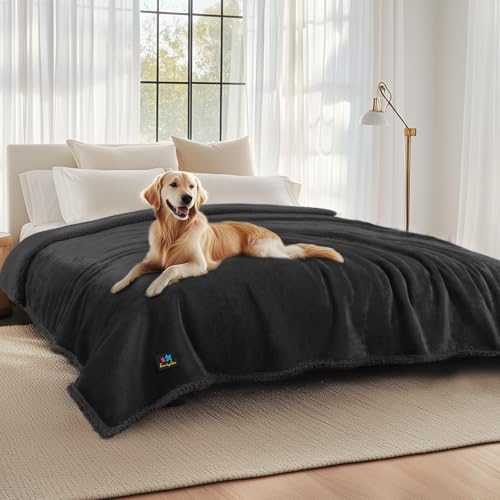 Luciphia Waterproof Pet Blankets, Liquid Pee Proof Dog Blanket for Sofa Bed Couch, Reversible Sherpa Fleece Furniture Protector Cover for Small Medium Large Dogs Cats, Black King Size(100" x 85")