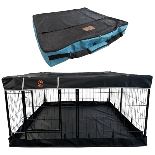 PJYuCien Dog Playpen Plus Storage Bag, 31.3" H 8 Panels Puppy Pen with Square Bottom & Top Cover, Heavy Duty Dog Fence for Camping