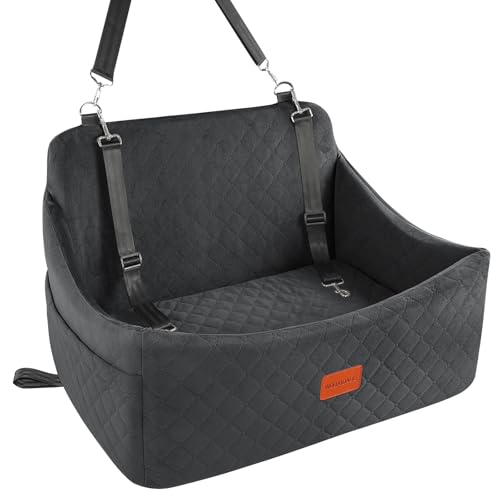 Dog Car Seat for Medium & Large Dogs Up to 55lbs, Memory Foam Cushion, Washable Cover, Safety Straps & Non-Slip Bottom(Black,Large)