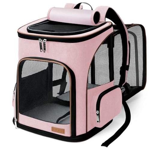 Lekereise Pet Carrier Backpack Expandable Cat Backpack for Small Dogs Cats, Dog Backpack Bag with Breathable Mesh, Pink
