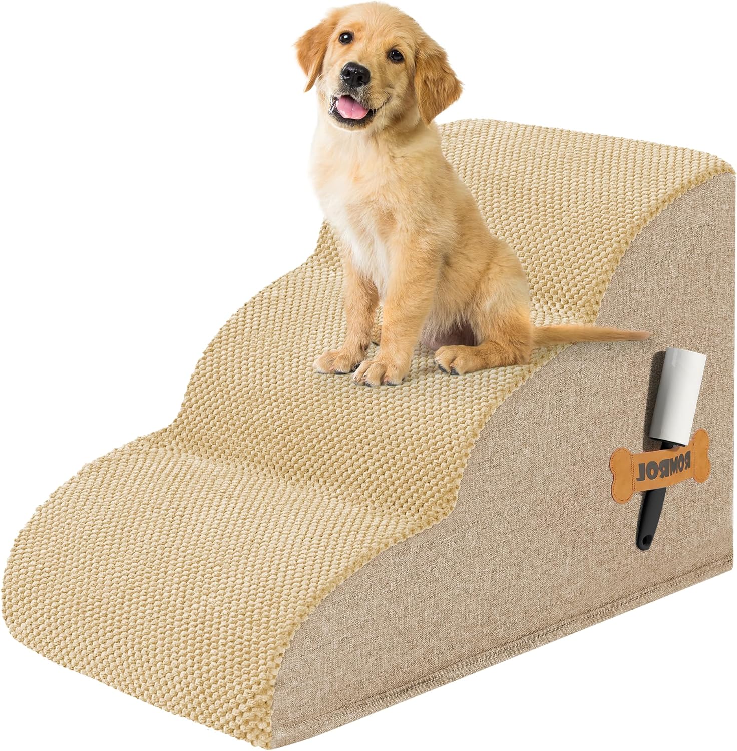 Romrol Dog Stairs, 3-Step, Beige