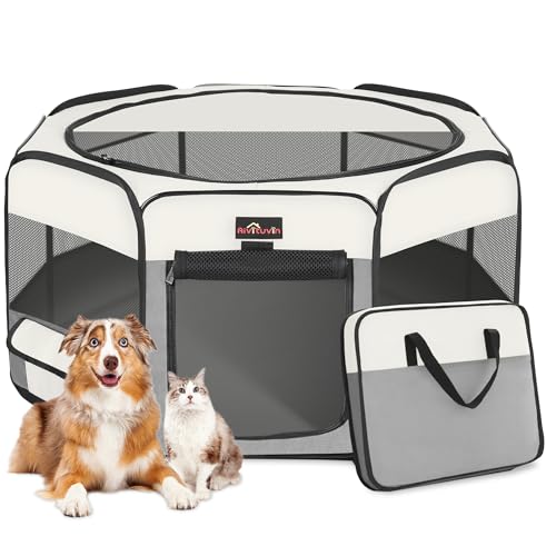 Aivituvin Dog Playpen Foldable Pet Play Pens with Carrying Bag for Cat, Puppies, Rabbits, Chickens, Durable Portable Pet Tent for Travel Camping Indoor/Outdoor Grey M