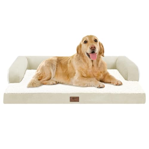Large Dog Bed Orthopedic Washable: Extra XL XLarge Big Dog Bed with Washable Bolster & Memory Foam Couch Sofa - Waterproof with Removable Cover - Beige