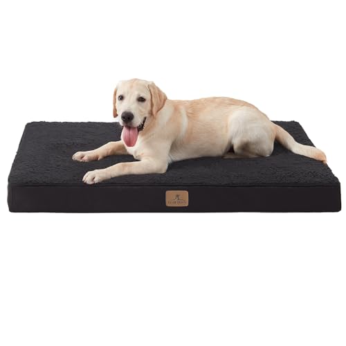 Bedfolks Orthopedic Dog Bed for Extra Large Dogs - Egg Foam Dog Crate Bed with Removable Waterproof Cover, Pet Bed Mat Suitable for Dogs and Pets Up to 90 lbs (41 x 29 x 3.5 inches, Black)
