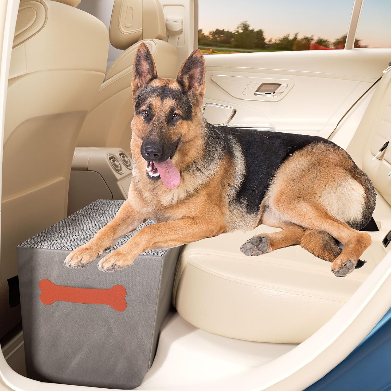 Front & Back Seat Extender for Dogs - Hard Bottom Dog Ramp & Stairs for Car, Bed, Sofa or Car Accessories