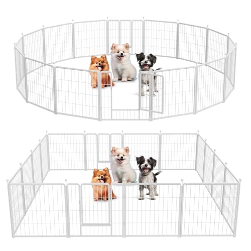 Simple Deluxe Dog Playpen, 24" Height 16 Panels Fence with Anti-Rust Coating, Metal Heavy Portable Foldable Dog Pen for Small/Medium Dogs RV Camping, White