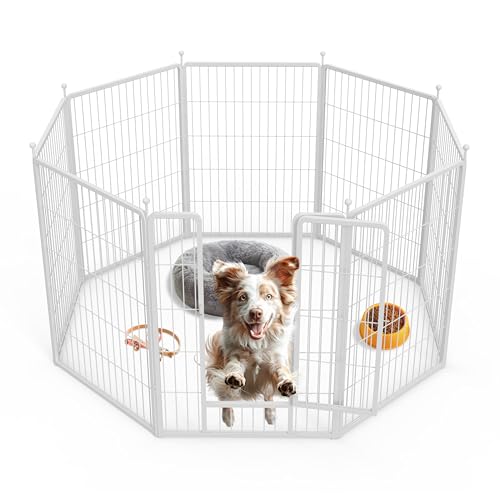 Simple Deluxe Dog Playpen, 40" Height 8 Panels Fence with Anti-Rust Coating, Metal Heavy Portable Foldable Dog Pen for Medium/Large Dogs RV Camping, White