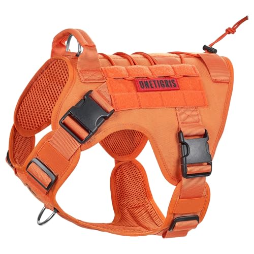 OneTigris Tactical Dog Harness Vest,No-Pull Service Dog Vest with Hook & Loop Panels,Adjustable Dog Vest Harness for Walking Hiking Training(Orange,M)