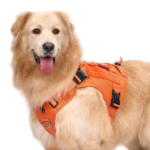 OneTigris Tactical Dog Harness Vest,No-Pull Service Dog Vest with Hook & Loop Panels,Adjustable Dog Vest Harness for Walking Hiking Training(Orange,L)