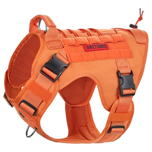 OneTigris Tactical Dog Harness Vest,No-Pull Service Dog Vest with Hook & Loop Panels,Adjustable Dog Vest Harness for Walking Hiking Training(Orange,XL)