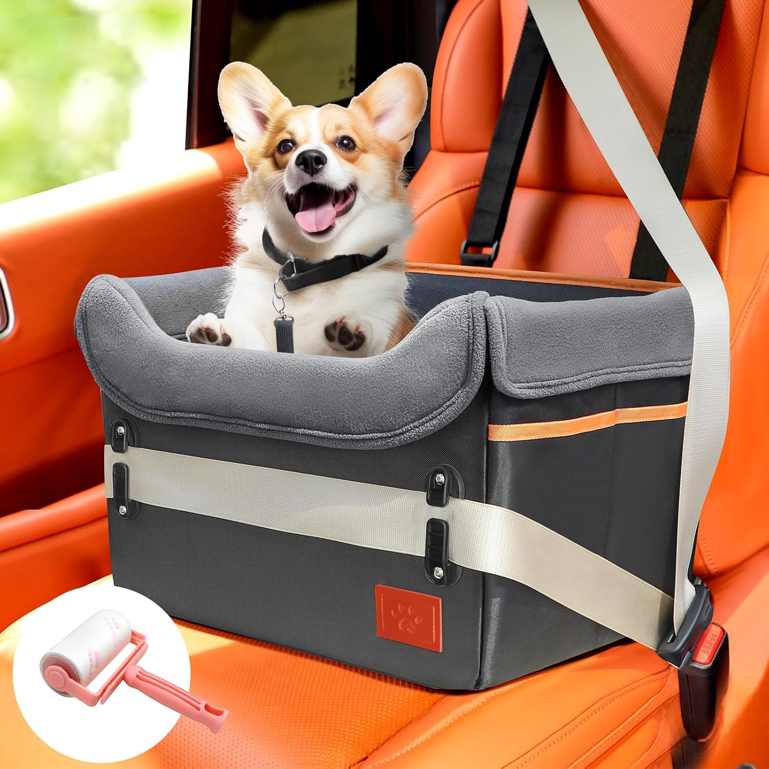 Dog Car Seats for Small Dogs, Portable Pet Car Seat with Safe Buckles and Clip-On Leash, Soft Dog Booster Car Seat Waterproof Dog Car Travel Bed for 0-25 lbs,Washable & Detachable