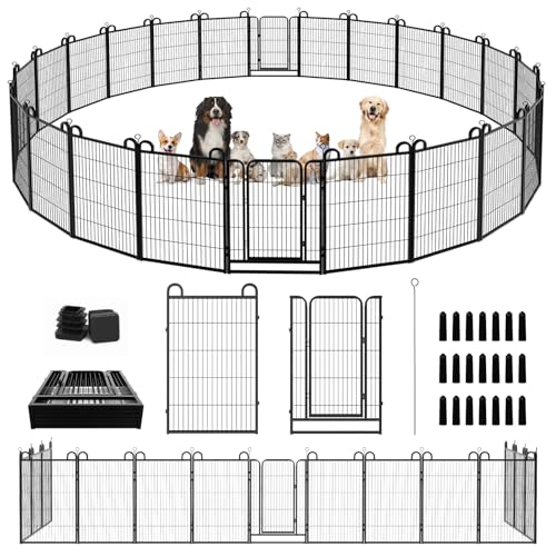 Dog Playpen Outdoor 24 Piece Panels Heavy Duty Dog Fence 40" Height Anti-Rust with Doors Portable for RV Camping Yard, Total 54FT, 227 Sq.ft, Snowy Black