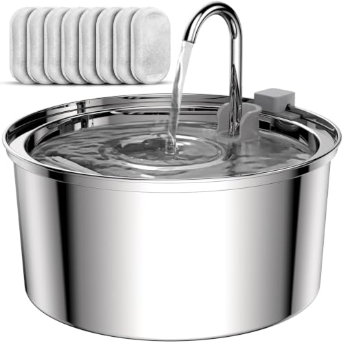 Tomxcute Cat Water Fountain, 3.2L/108oz Automatic Stainless Steel Pet Fountain Dog Water Dispenser, Ultra-Quiet Pump and 3 Replacement Filters & for Cats, Dogs, Multiple Pets