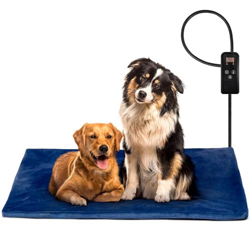 Niubya Pet Heating Pad for Dogs, Adjustable Temperature and Waterproof Pet Heated Mat with Timer, Electric Heated Bed with Chew Resistant Cord and Soft Velvet Cover