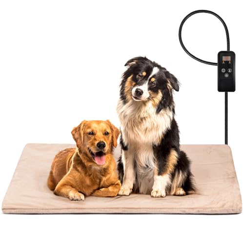 Niubya Pet Heating Pad for Dogs, Adjustable Temperature and Waterproof Pet Heated Mat with Timer, Electric Heated Bed with Chew Resistant Cord and Soft Washable Velvet Cover