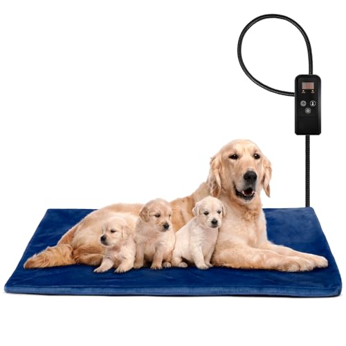 Niubya Pet Heating Pad for Dogs, Adjustable Temperature and Waterproof Pet Heated Mat with Timer, Electric Heated Dog Bed with Chew Resistant Cord and Soft Washable Velvet Cover