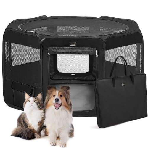 DONORO Dog Playpen Portable Pet Play Pens for Small Dog/Cat/Rabbit/Chicks, Cat Playpen Indoor/Outdoor with Carring Case, Removable Zipper Top and Bottom (Black, Medium (36"x36"x20"), 8)