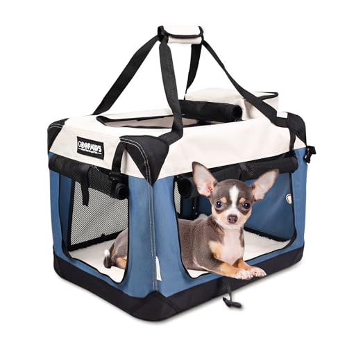 JESPET Soft Dog Crates Kennel for Pets, 3 Door Soft Sided Folding Travel Pet Carrier with Straps and Fleece Mat for Dogs, Cats(6-Lake Blue, Small(24" L x 16.5" W x 16.5" H))