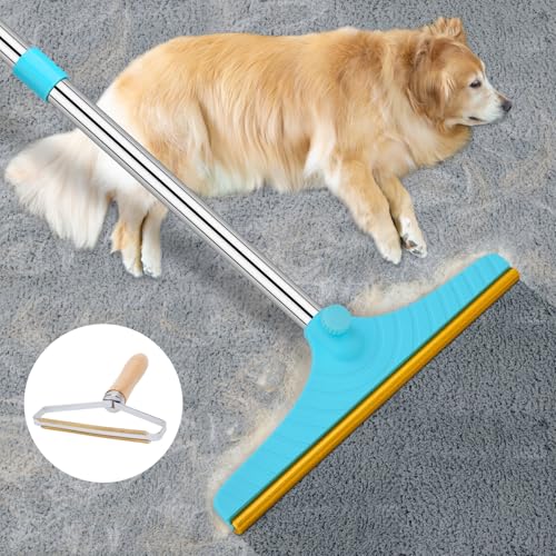 Carpet Rake for Pet Hair Removal - Reusable Pet Hair Remover, 60 Adjustable Long Handle Cat Dog Carpet Rake Scraper with Patented Design, Dog Hair Rake Brush for Rugs, Mats