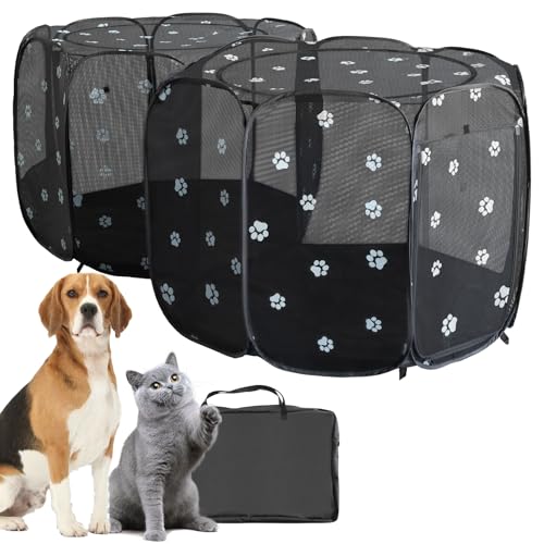 2-in-1 Cat Playpen, Pop Up Dog Pet Playpen for Indoor Outdoor Cats Enclosure, Portable Pet Playpen, Kitten Puppy Foldable Play Pen Cat Dog Tent Crate Cage Kennel(No Divider, Unified Space)
