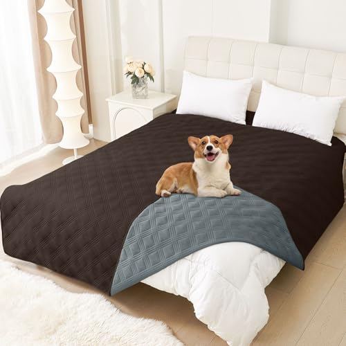 hyha Waterproof Dog Blanket, Reversible Pet Bed Blanket, Soft Sofa Couch Cover for Dogs Washable, Waterproof Pet Couch Covers for Sofa Puppy Cats Furniture Protector(82"x102", Chocolate/Dark Grey)