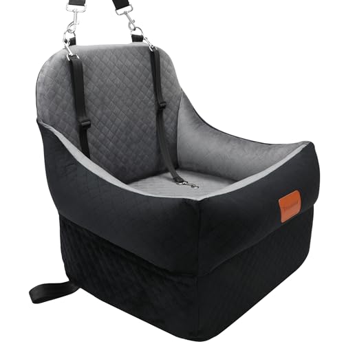 Dog Booster Car Seat for Small/Medium Dogs up to 35 lbs,Interior 7 Inches Elevated Pet Booster Seat,Ultra Soft Fabric and Memory Foam Car Dog Bed,Safety,Comfy,Fully Detachable Washable(H-Black/Grey)