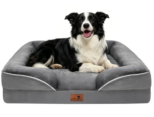 Orthopedic Dog Bed with Sides - Dog Sofa Beds for Large Dogs, Supportive Foam Pet Couch Bed with Washable Removable Cover, Waterproof Lining and Non-Slip Bottom, Grey - L