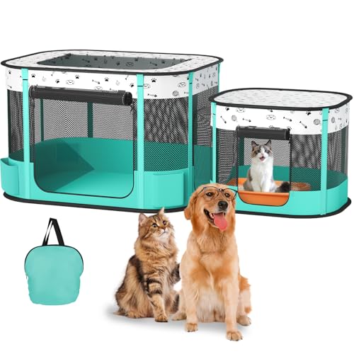 Portable Cat Playpen, Foldable Pet Dog Playpen, for Kitten Puppy Play Pen Indoor/Outdoor, Cats Enclosure Cages Tent with Carrying Case, 600D Oxford 8-Rods, 32"x24"x22"