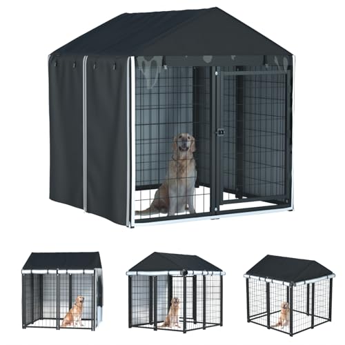 Outdoor Dog Kennel Cover,Full Coverage for 4.2'Dx4.2'Wx4.5'H Dog Cages,600d Heavy Duty Waterproof Large Dog Kennel Cover,(Cover Only) Black