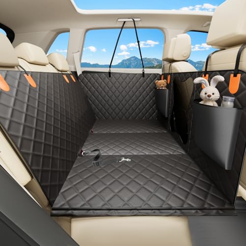 Waterproof Dog Car Seat Cover for Back Seat  Heavy Duty Back Seat Extender for Dogs with Hard Bottom, 7-Layer Protection, Non-Slip & Scratchproof, Easy to Install (Black)