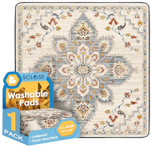 Washable Pee Pad for Dogs Extra Large, 72" x 72" Reusable Puppy Pads Waterproof Dog Rugs, Super Absorbent, Leakproof, Dog Crate Pad, Playpen Mat, Whelping Pads, White Medallion