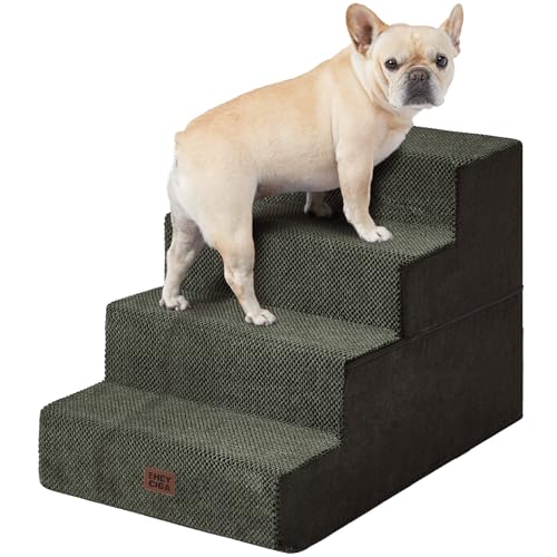 EHEYCIGA Dog Stairs for Bed 20" H, 4-Step Extra Wide Dog Steps for High Bed, Pet Steps for Small Dogs and Cats, Non-Slip Balanced Pet Ramp Indoor, Olive Green