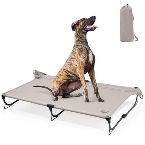 Daisy Cot, XL Foldable Elevated Dog Bed, Portable Raised Outdoor Folding Dog Cot, Cooling, Chew Proof, Waterproof, Heavy Duty Up to 160 lbs for Camping/Home, Brown, 49"x 33"x7"