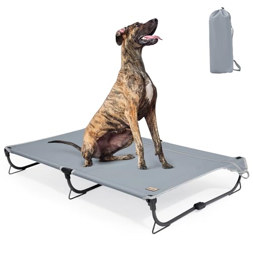 Daisy Cot, XL Foldable Elevated Dog Bed, Portable Raised Outdoor Folding Dog Cots, Cooling, Chew Proof, Waterproof, Heavy Duty Up to 160 lbs for Camping/Home, Grey, 49"x 33"x7"